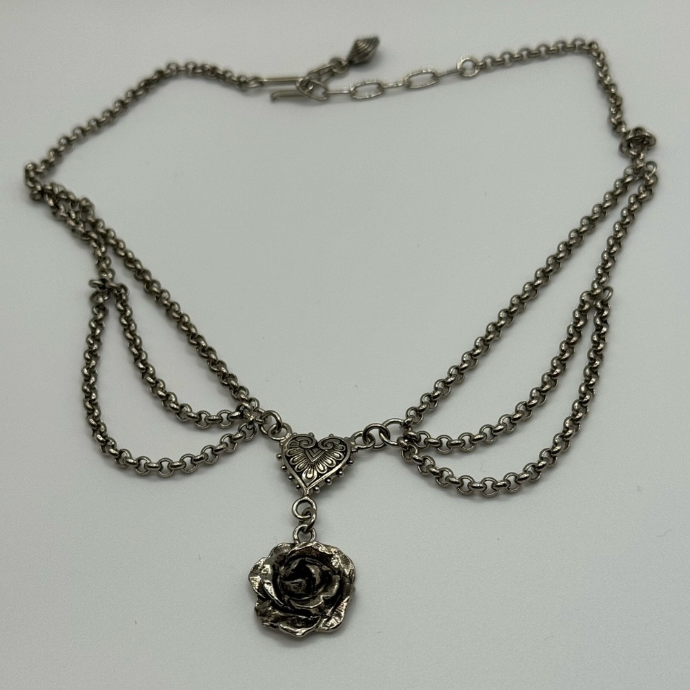 Flower and Heart Costume Jewelry necklace silver color